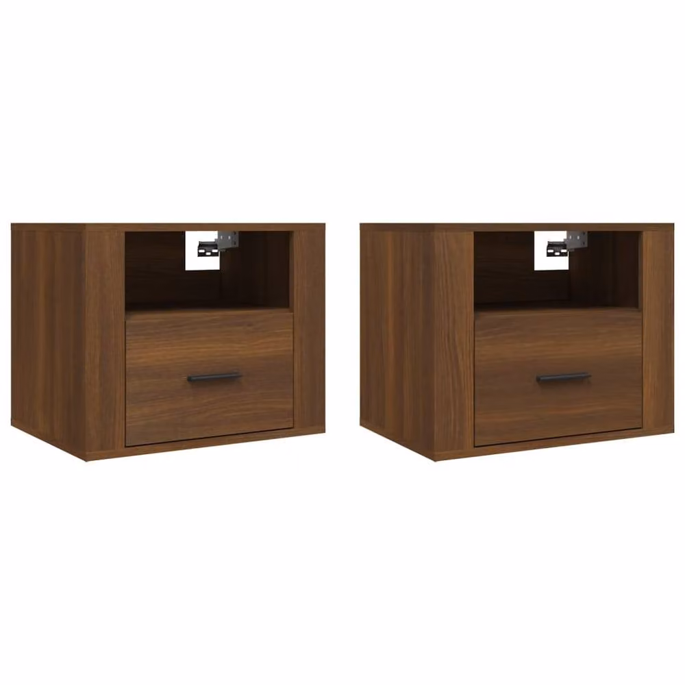 Berkfield Home Elegant Wall-mounted Bedside Cabinets, 2 Piece Set, Brown Oak, W: 50 cm, D: 36 cm, H: 40 cm – 2