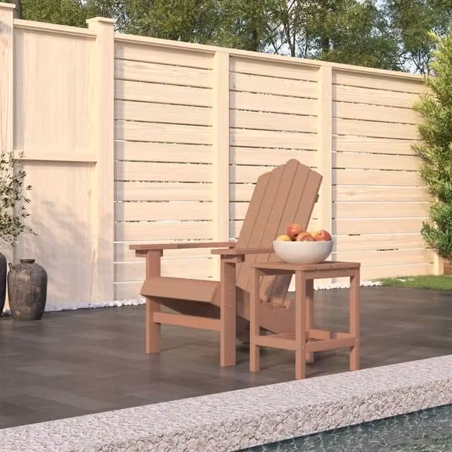 Berkfield Home Garden Adirondack Chair with Table in Brown HDPE Plastic