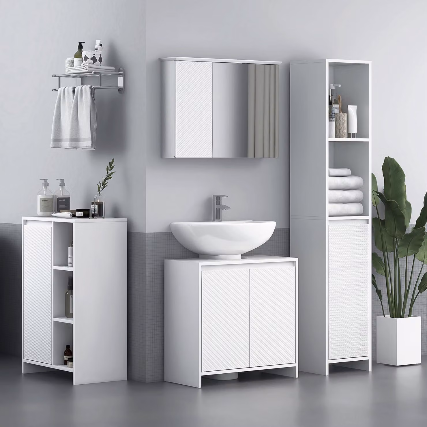 HOMCOM Freestanding Under Sink Bathroom Cabinet in White with 2 Hinged Doors and Internal Shelves – 1