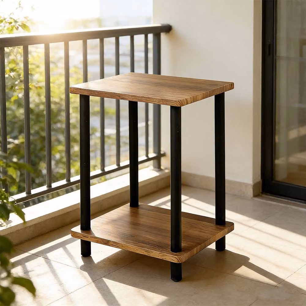 FORGEVIO Small 2-Tier Oak Finish Side Table with Shelf in Brown – 4