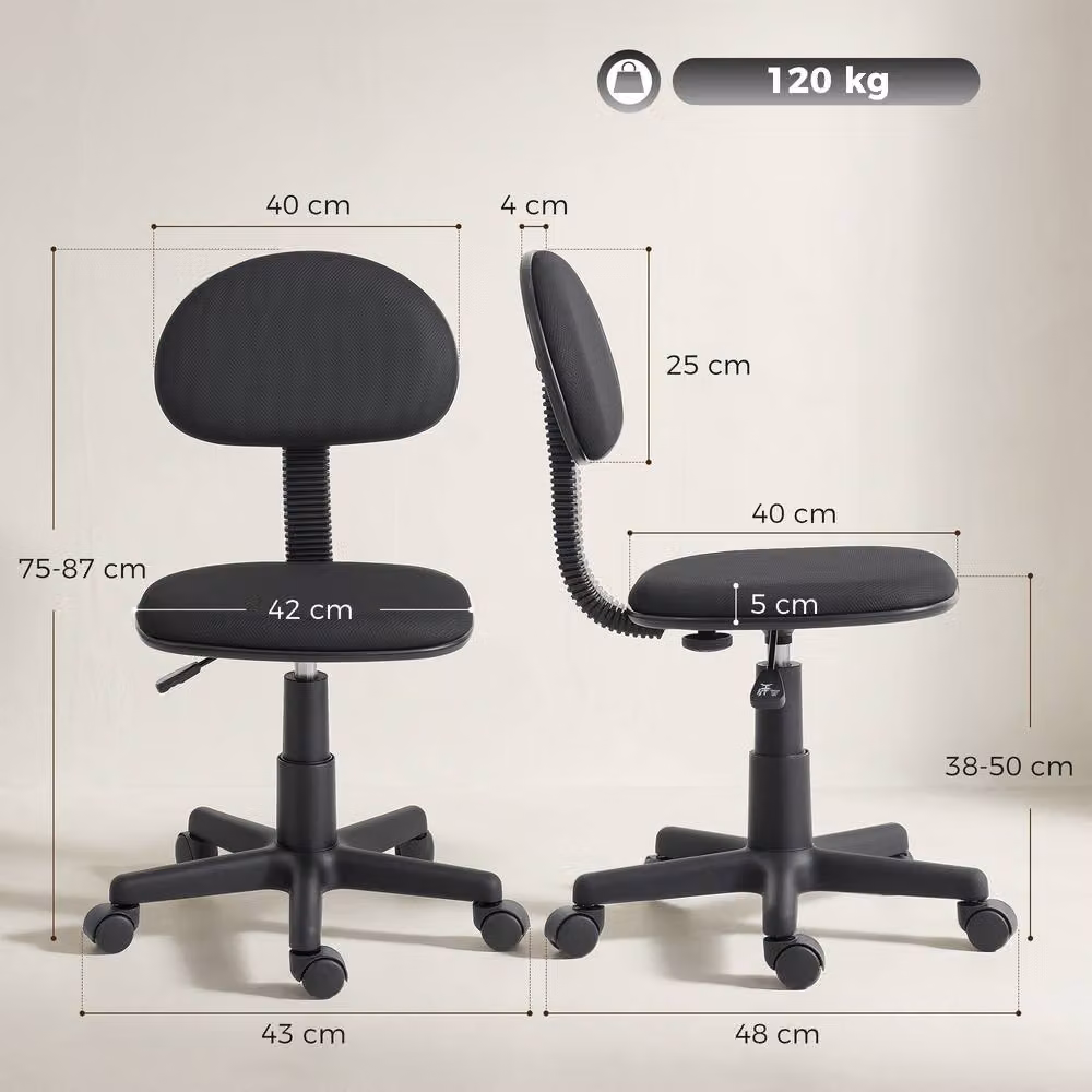 Rolipo Small Armless Black Fabric Task Chair for Home Office – 4
