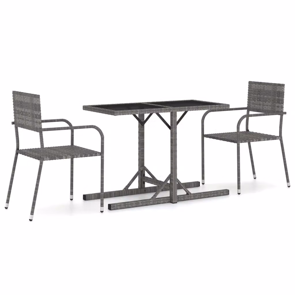 Berkfield Home 3 Piece Grey Garden Dining Set with Steel and Glass