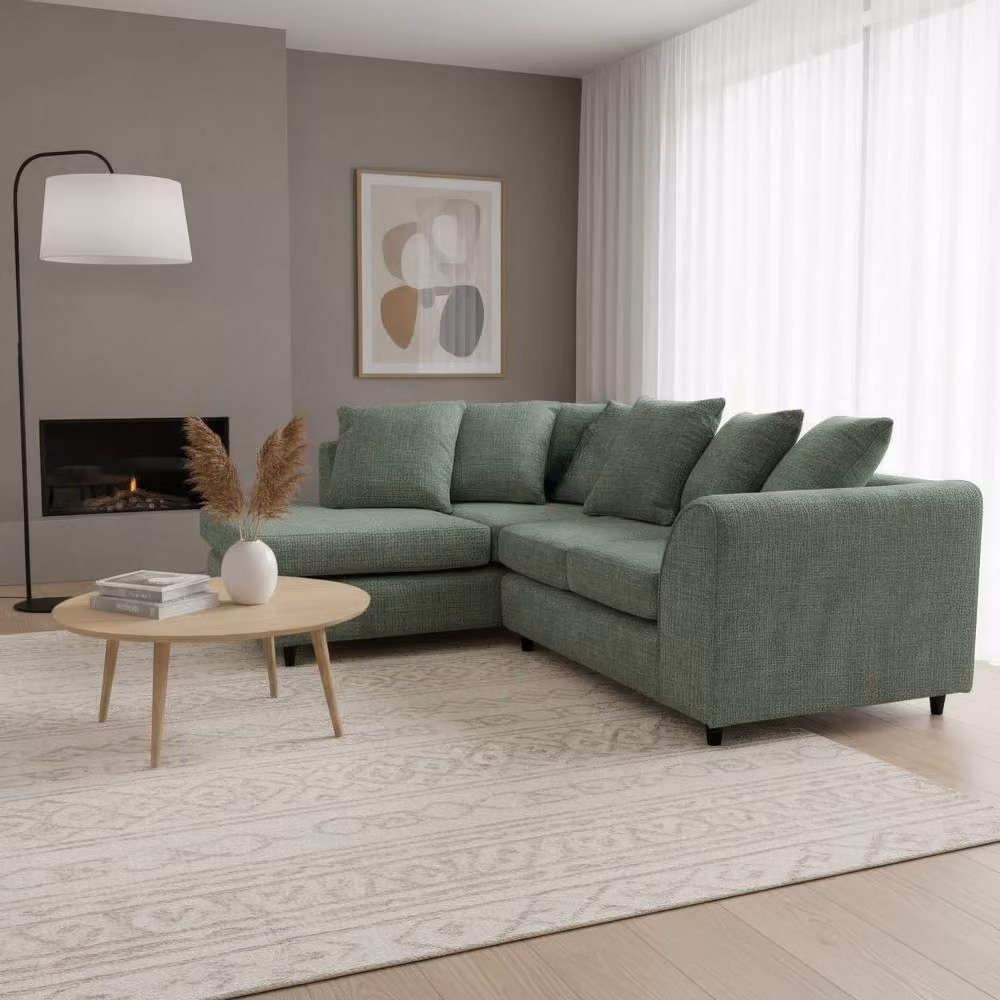 Abakus Direct Jumbo Chenille Left-Facing Corner Sofa with Plush Chaise Extension in Dark Green – 2