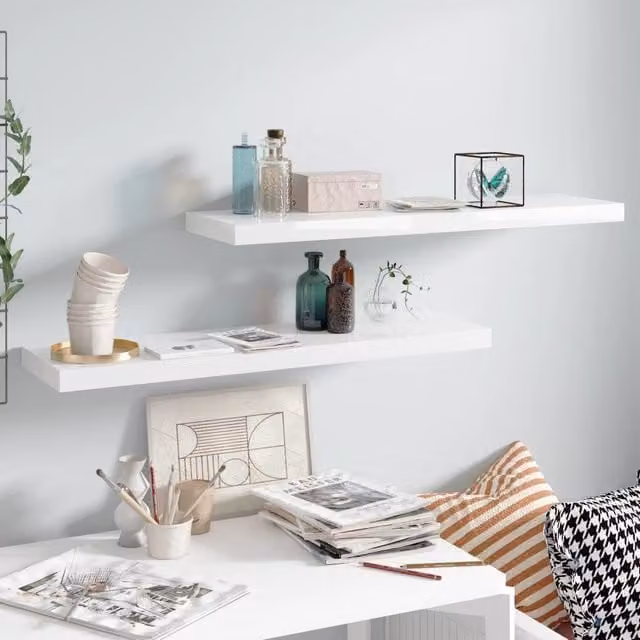 Berkfield Home Floating Wall Shelves, 2 Piece Set, High Gloss White, W/D/H: 90 x 23.5 x 3.8 cm – 1