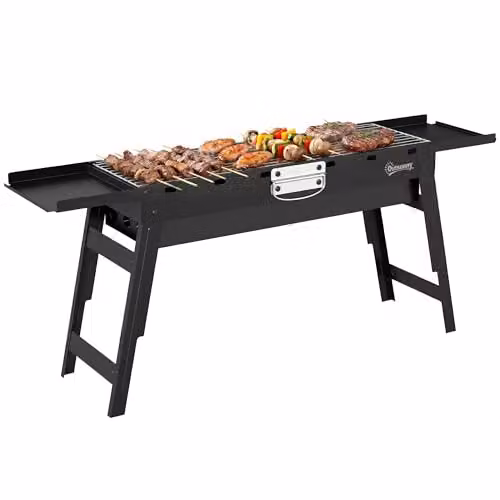 Outsunny Portable Foldable Charcoal BBQ Grill, Black Stainless Steel Tabletop Model