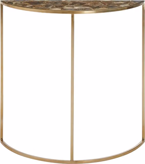 Orsina Modern Half Moon Console Table with White Agate Stone Top in Black and Gold, W/D/H: 80 x 31 x 80 cm