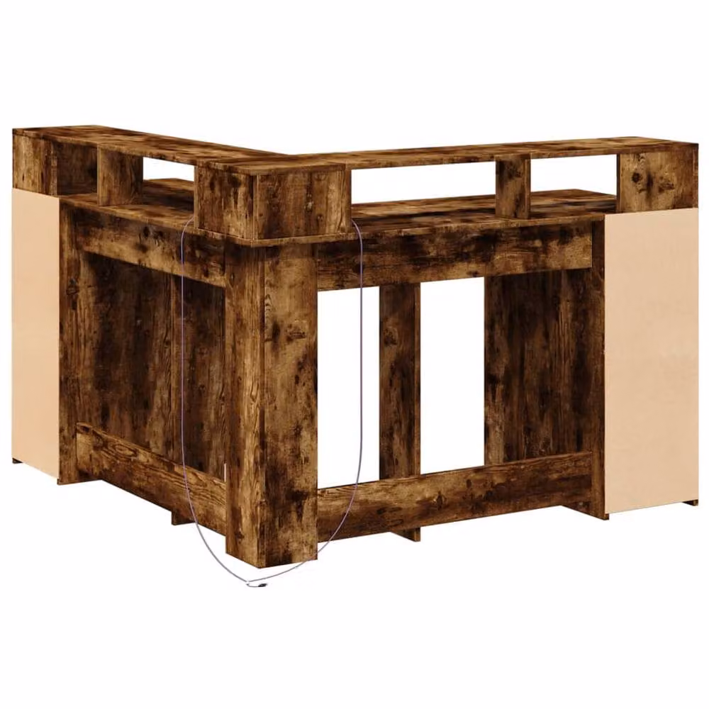 Berkfield Home Corner Desk with LED Lights in Smoked Oak Brown, W/D/H: 130 x 130 x 91 cm – 7