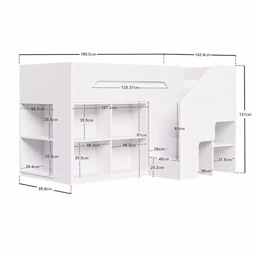 Flair Quinn Mid Height Staircase Mid Sleeper Bed with Storage and Side Compartments in White and Green, W/D/H: 200 x 90 x 142.4 cm – 3
