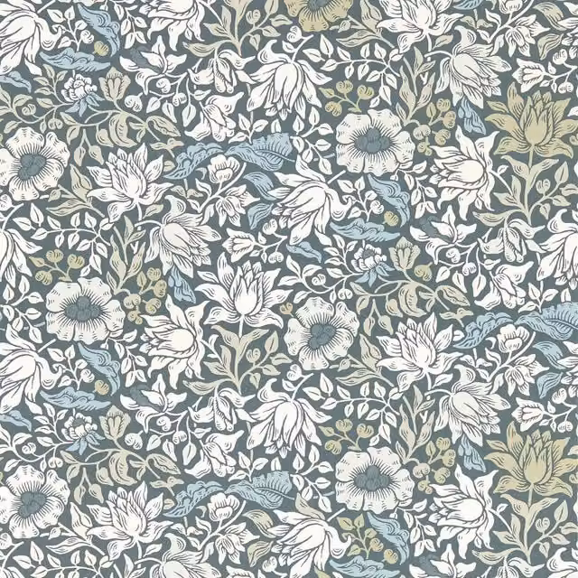 Clarke & Clarke Mallow Blue Botanical Floral Art Nouveau Non-Woven Wallpaper – 1