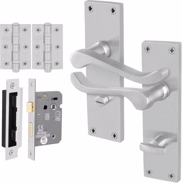 AFIT Satin Chrome Scroll Bathroom Handle Lock and Hinges in Silver, W/D/H: 15.0 x 150.0 x 150.0 mm – 1
