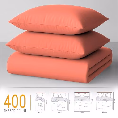 Pamposh 400 Thread Count Egyptian Cotton Double Duvet Cover Set in Coral, 200 x 200 cm – 2