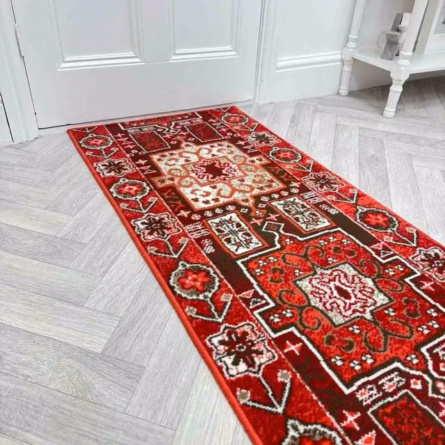 runrug Abstract Hallway Carpet Runner Rug in Red, W: 60 cm, L: 360 cm – 1