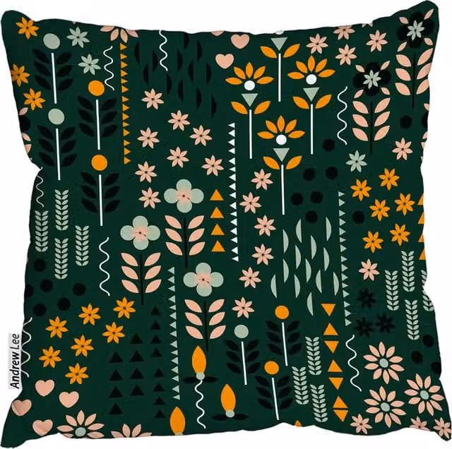 Andrew Lee Green Floral Modern Square Cushion, W/D/H: 60 x 60 x 1 cm