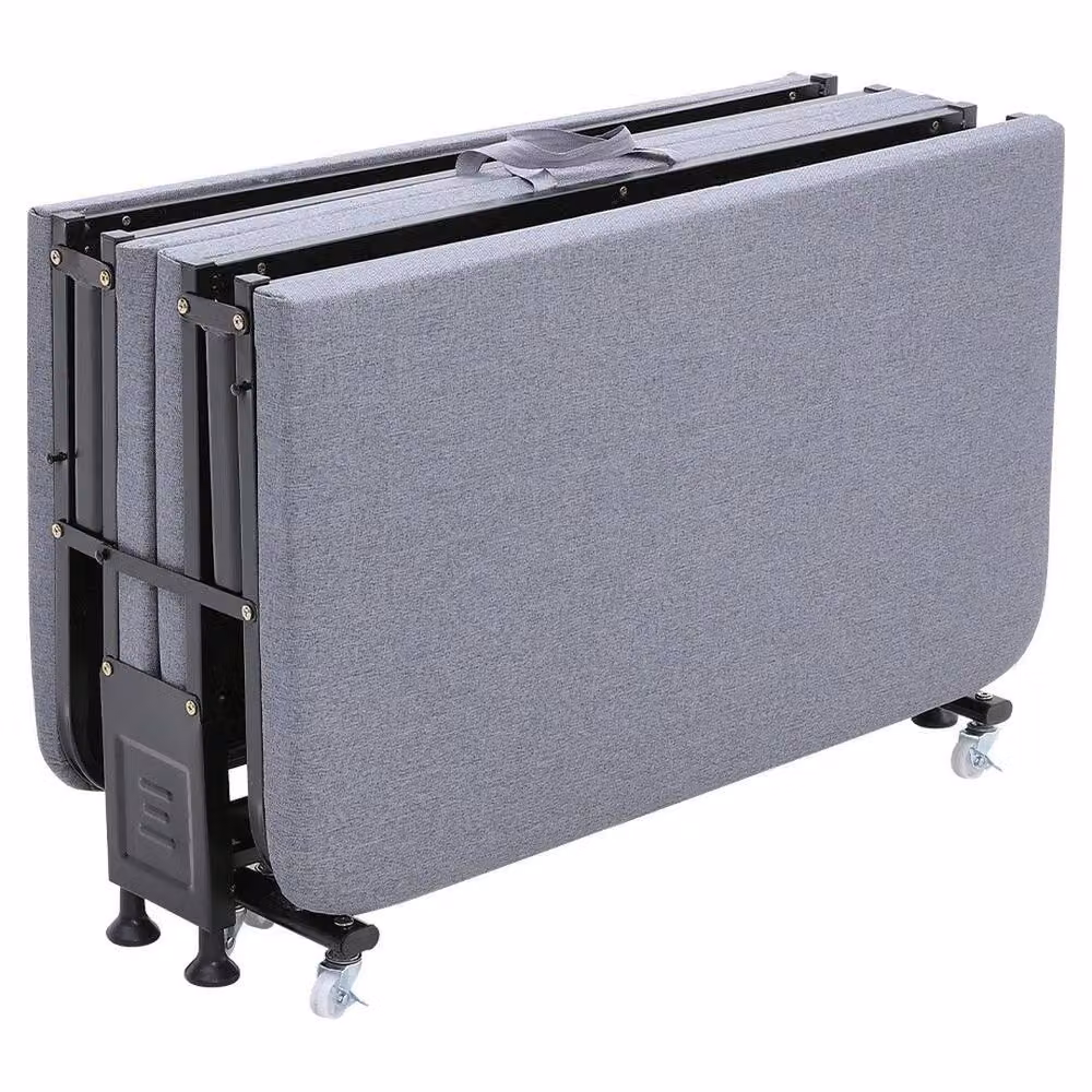 KORVIXA 4-Fold Single Folding Bed with Wheels in Grey – 2