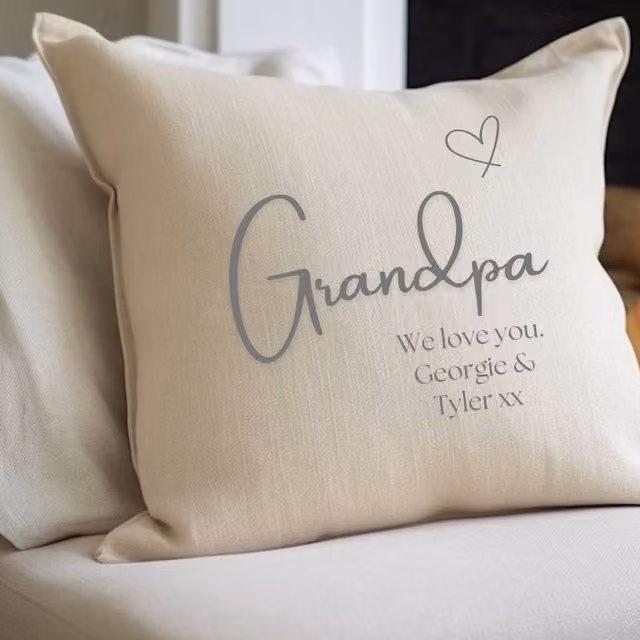 Aye Do Gifts Personalised Men's Grandpa-Grandad Linen Cushion in Beige, W/D/H: 40 x 40 x 40 cm
