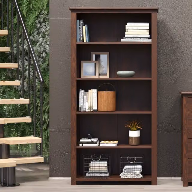 Core Boston Tall Bookcase in Dark Antique Brown Pine Wood