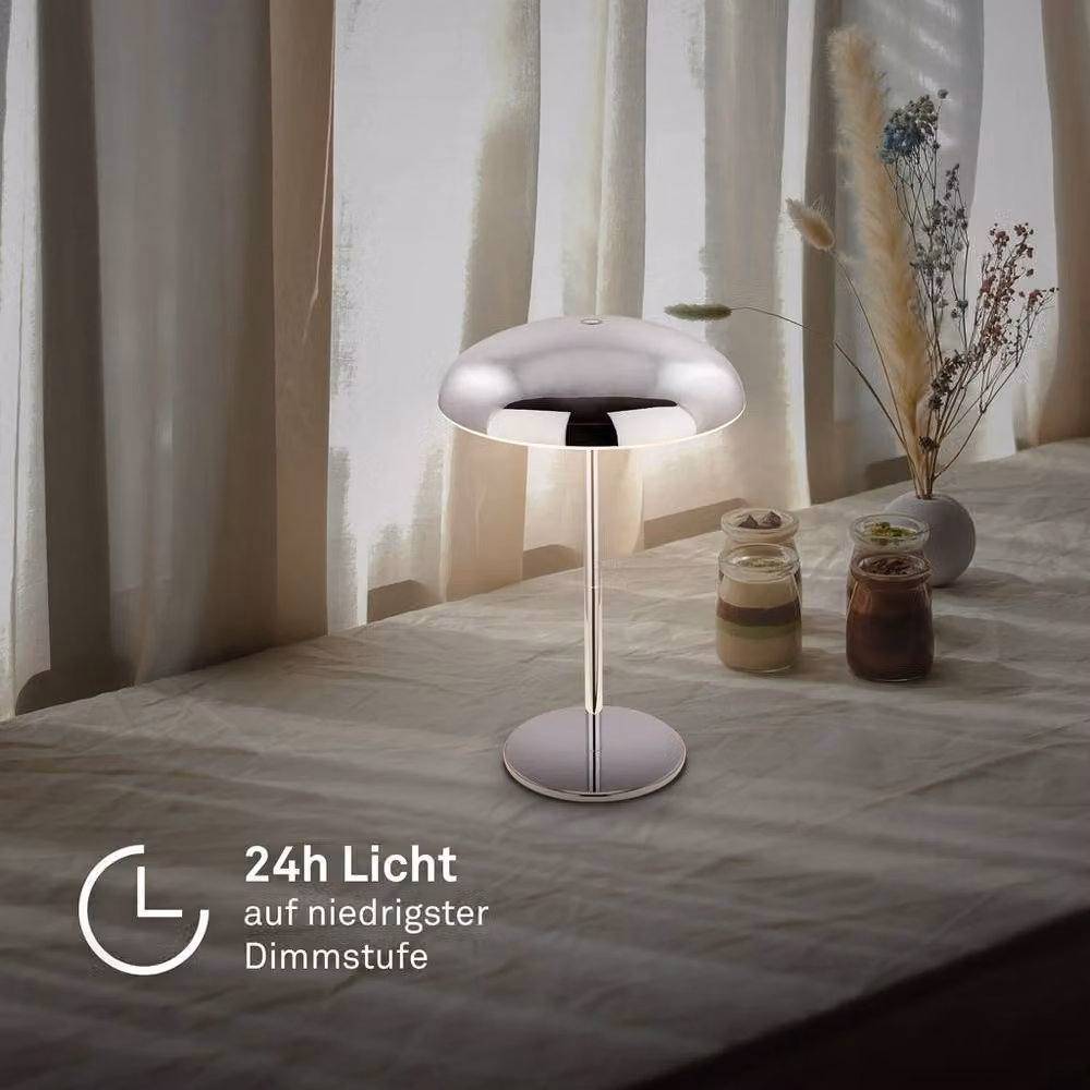 Briloner Rechargeable LED Table Lamp in Chrome, Dimmable Touch Control Cordless Night Light, H 30.5 x W 19.5 cm – 7