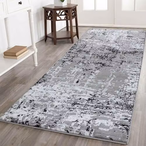 Desire Rugs Serenity Modern Abstract Black Hallway Runner Rug, W: 60 cm, L: 220 cm