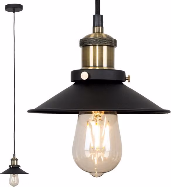 ValueLights Cononial Cone Pendant Ceiling Light in Black and Gold/Brass Metal