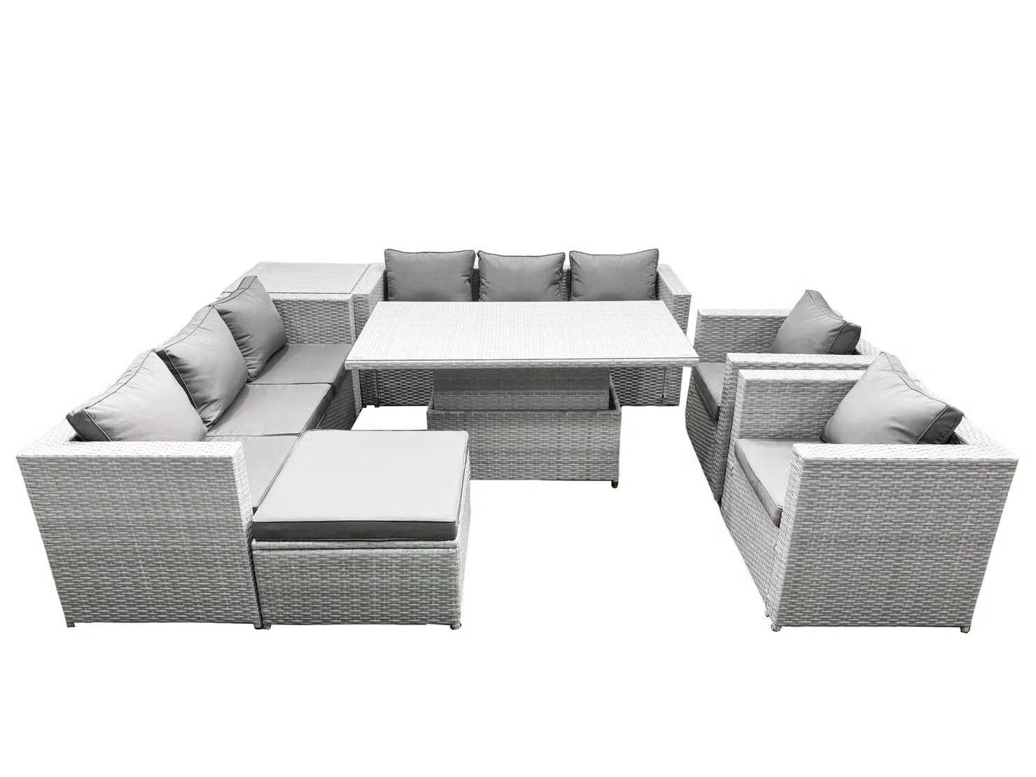 Fimous Rattan Garden Furniture Set in Grey with U-Shape 3-Seater Sofa, Coffee Table and Ottoman – 2