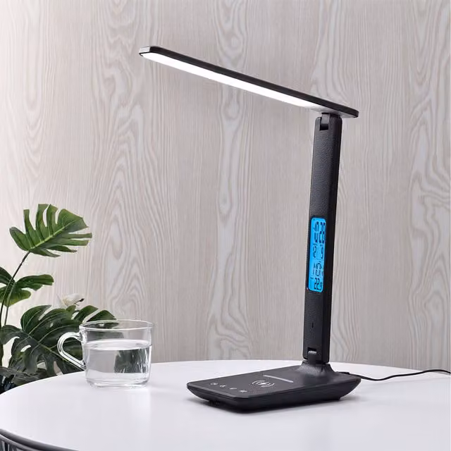 Komore Adjustable Dimmable LED Desk Lamp with Wireless Charger in Black