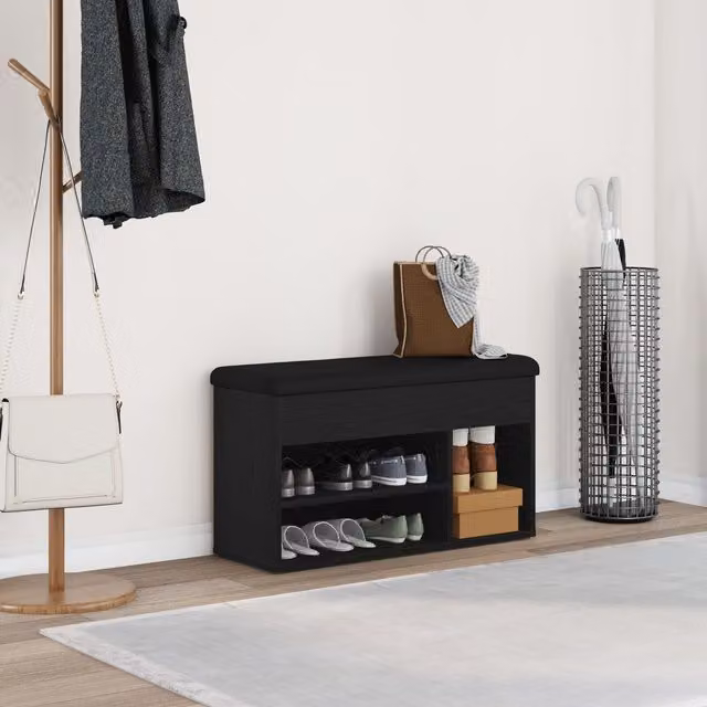 Berkfield Home Black Oak Storage Bench and Shoe Rack, W/D/H: 80 x 30 x 45 cm – 1
