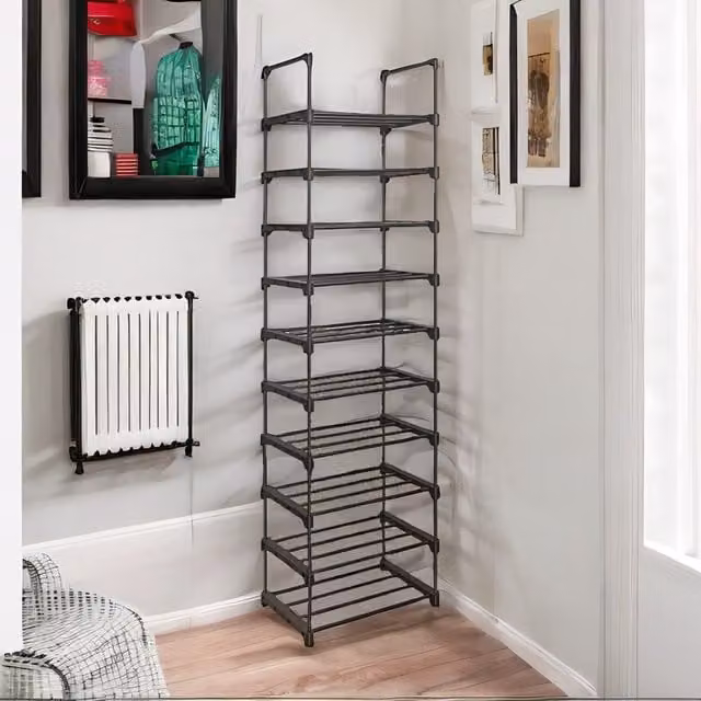 Rafaelo Mobilia 10 Tier Shoe Rack with Adjustable Shelves in Black