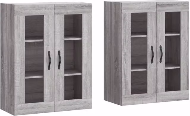 Berkfield Home Set of 2 Wall Mounted Cabinets with Glass Doors in Grey Sonoma Matt Engineered Wood