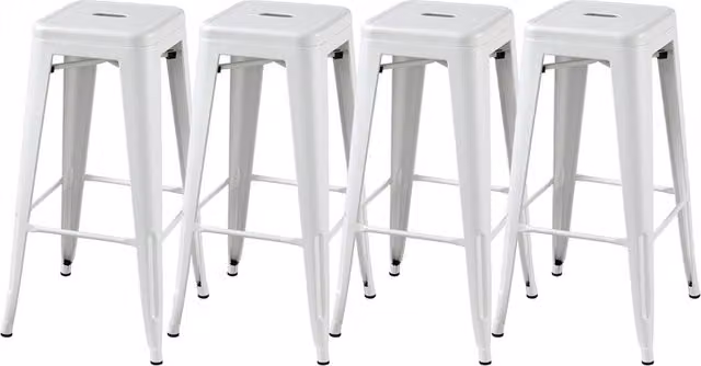 Set of 4 Yaheetech Stackable Modern Metal Bar Stools in White