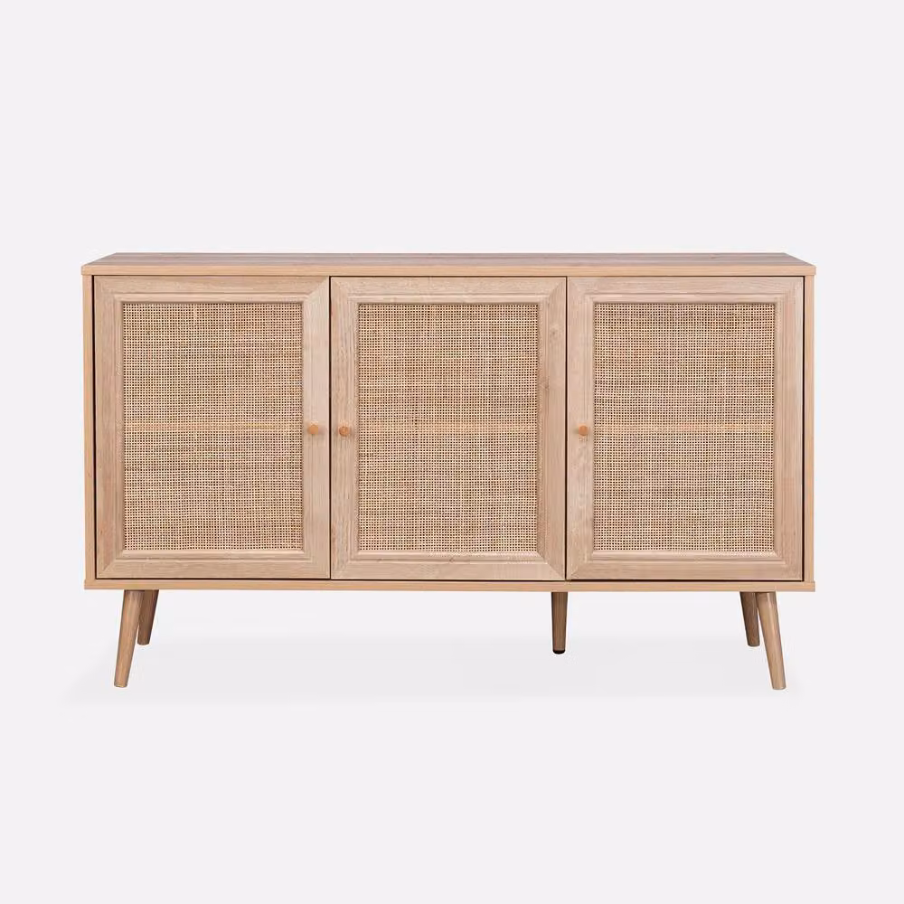 Sweekeet Boho Sideboard Cabinet with Rattan and Glass in Light Brown, Width: 120 cm – 2