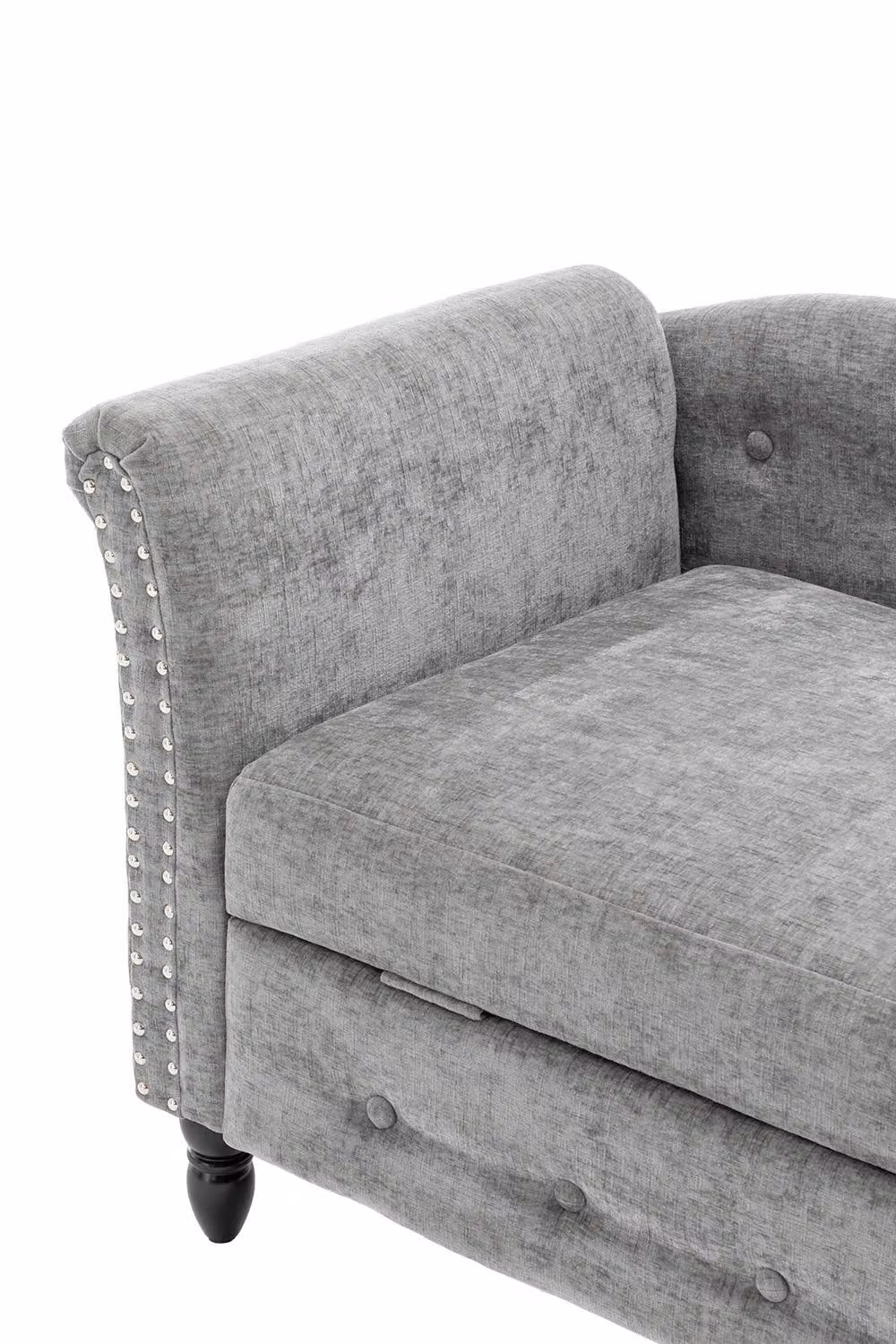 Living and Home Left Hand Facing Grey Chenille Chaise Lounge with Storage and Pillow – 3