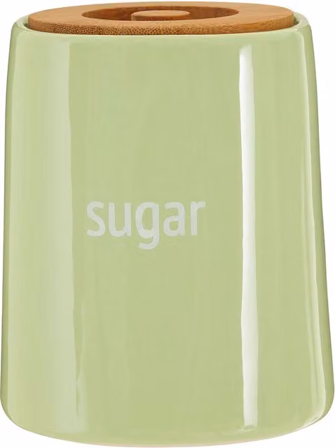 Orsina Maison by Premier Fletcher Airtight Ceramic Sugar Canister with Bamboo Lid in Green and White