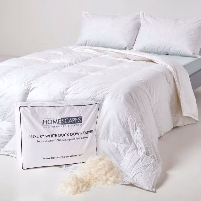 Homescapes All Season Duck Down Duvet, 13.5 Tog (4.5 + 9 Tog), White, Super King Size