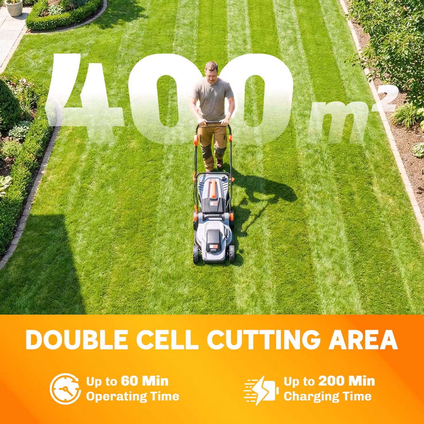 Outsunny 18V Cordless Lawnmower with 2 x 4Ah Rechargeable Batteries and 34cm Cutting Width including Mulching Kit and Collection Bag – 4
