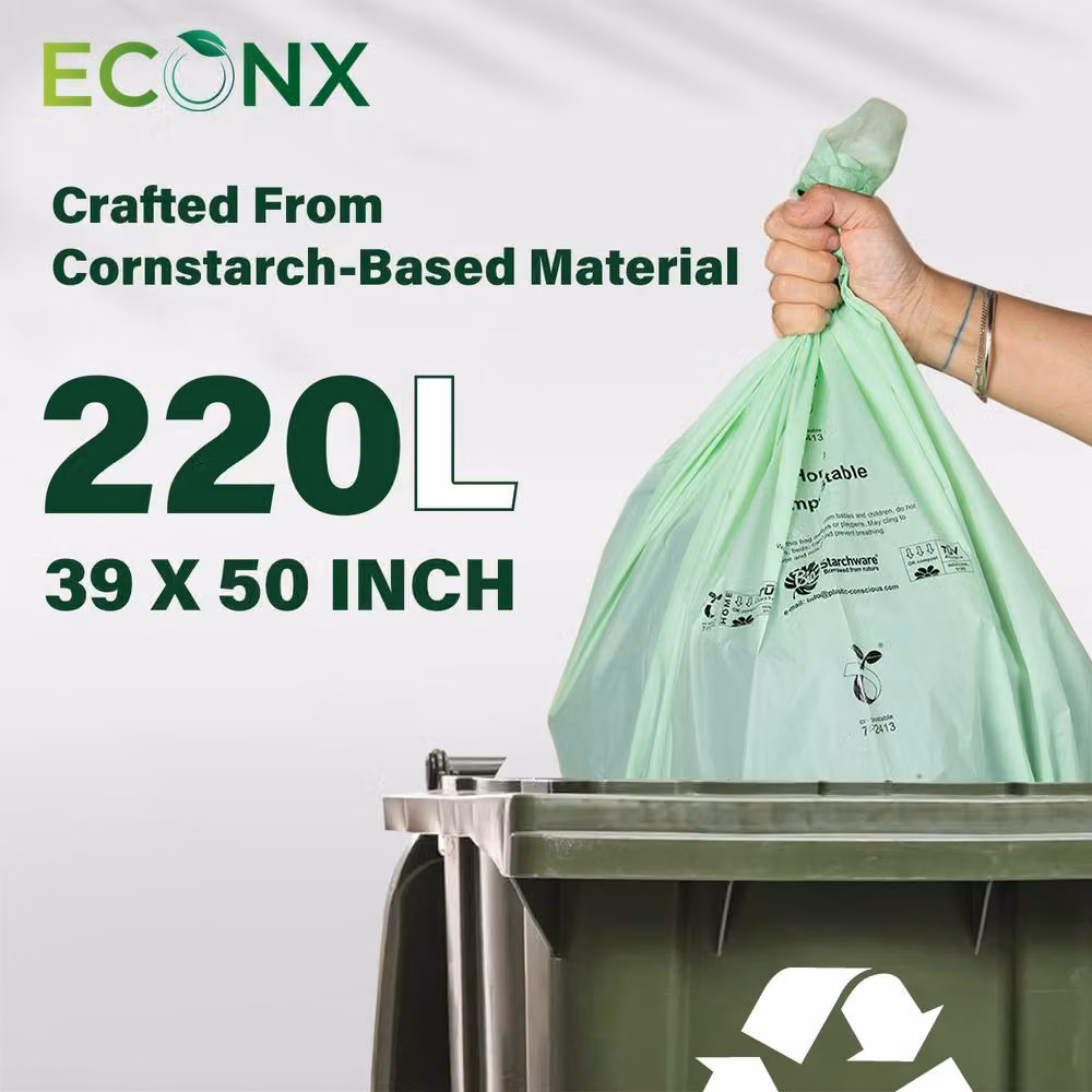 ECONX 220 Litre Biodegradable and Compostable Bin Liners, Green, 50 Pack – 6