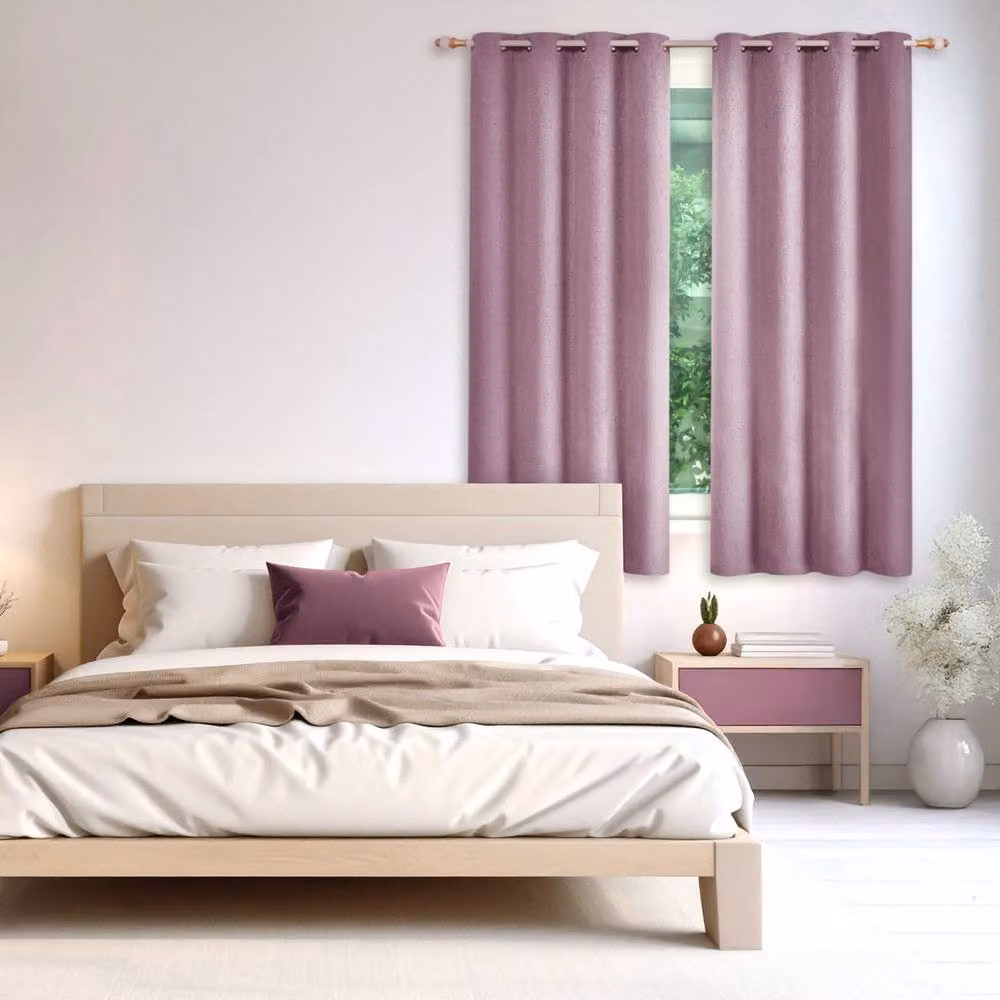 Happy Homewares Modern Textured Linen Blackout Eyelet Curtains, Pair in Purple, Width: 120 cm, Drop: 160 cm – 3