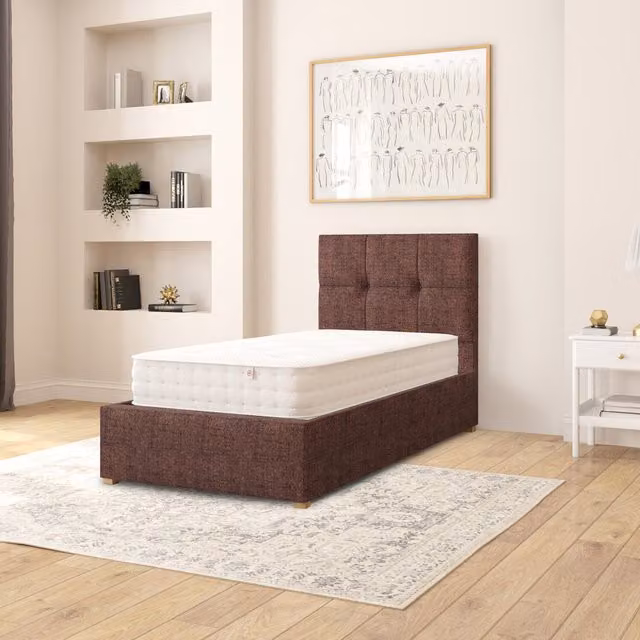Aspire Caine Yorkshire Knit Ottoman Storage Bed in Brown, W/D/H: 90 x 190 cm