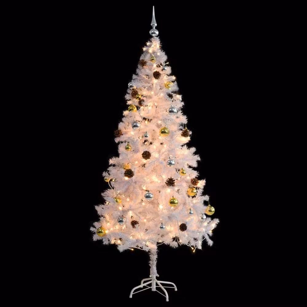 Berkfield Home Artificial Pre-lit White Christmas Tree with Baubles, Height: 180 cm – 2