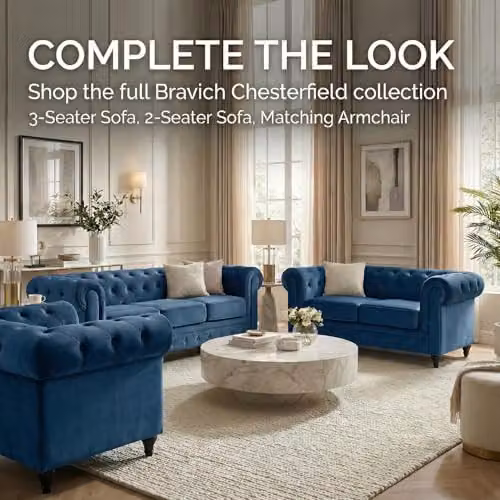 Bravich Velvet Chesterfield Armchair in Blue, W/D/H: 110 x 90 x 78 cm – 6