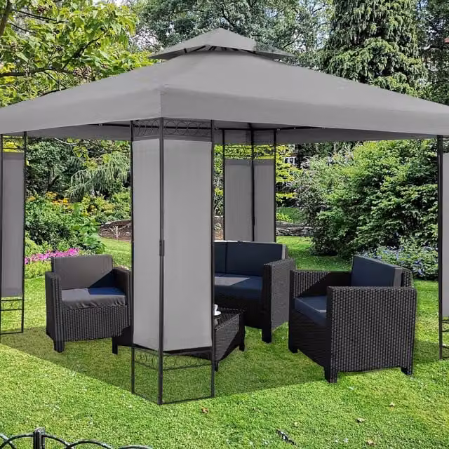 Groundlevel Luxury Grey Hip Roof Gazebo with Metal Corner Supports, W/D: 300 x 300 cm
