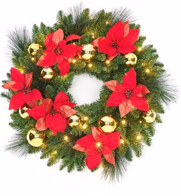 London Boutique Pre-Lit Christmas Wreath with LED Lights in Green, Diameter: 60.96 cm – 1