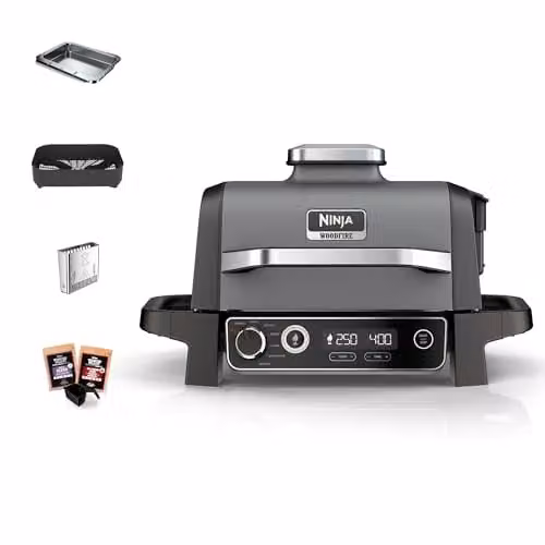 Ninja Woodfire Electric BBQ Grill and Smoker, Tabletop Hot Air Model, Grey and Black