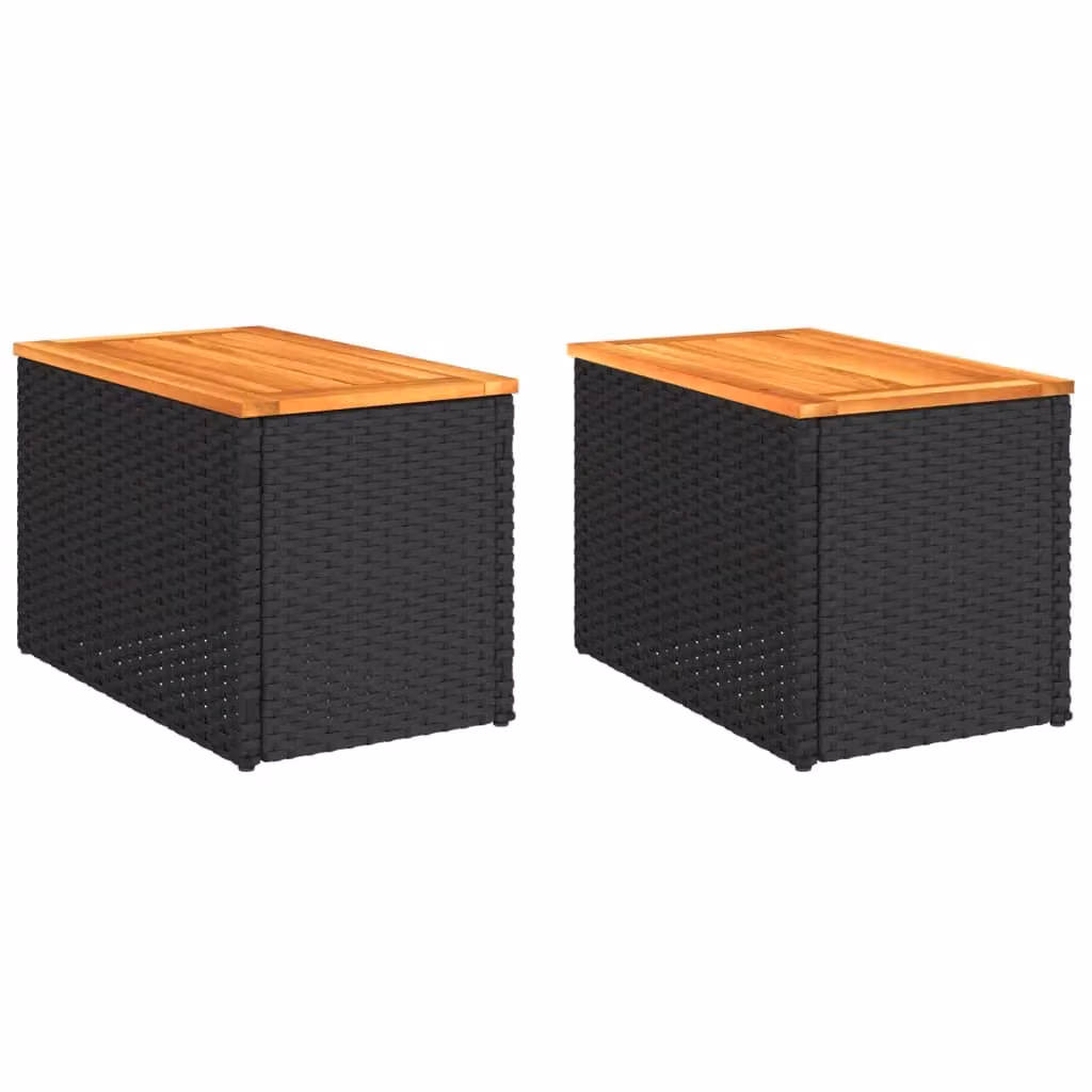 Berkfield Home Set of 2 Black Poly Rattan and Solid Wood Garden Side Tables, W/D/H: 55 x 34 x 37 cm – 2