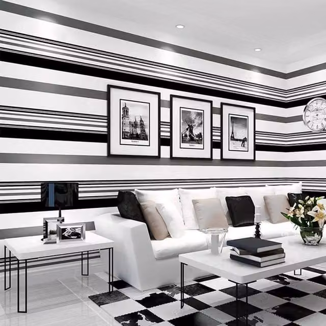 KORVIXA Black Striped Abstract Non-Woven Wallpaper Roll, Width: 100 cm, Length: 10 m – 1