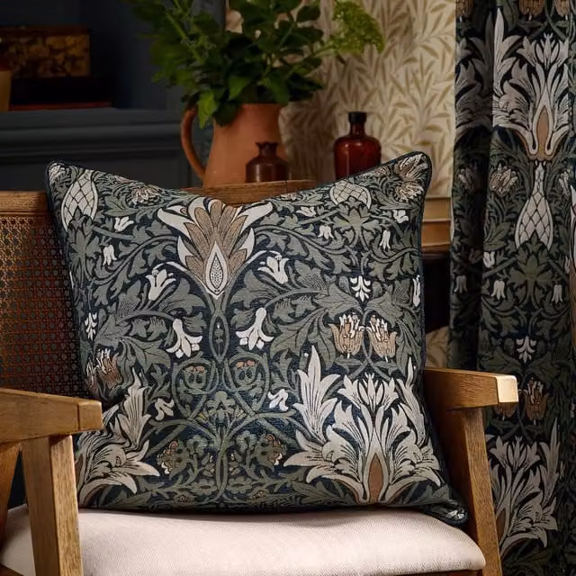 Morris & Co. Snakes Head Feather Rich Filled Chenille Cushion in Blue and Green, W/D/H: 55 x 55 x 55 cm – 1