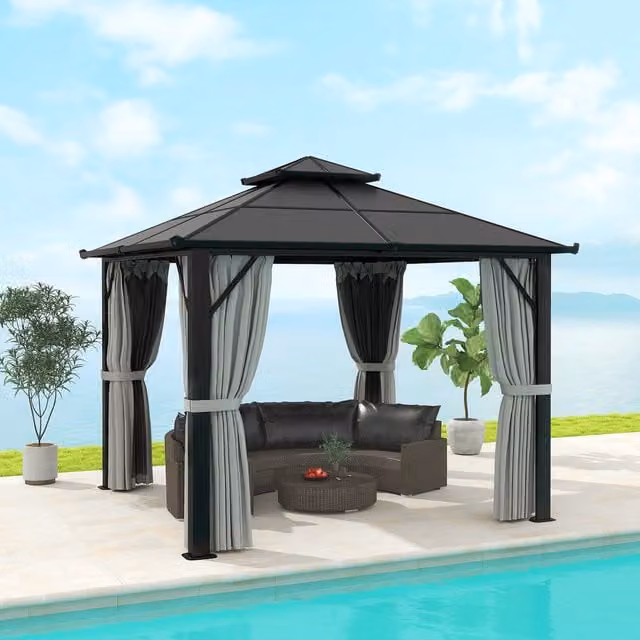 Outsunny Grey Polycarbonate Hardtop Gazebo with Aluminium Frame W/D/H: 300 x 300 x 300 cm