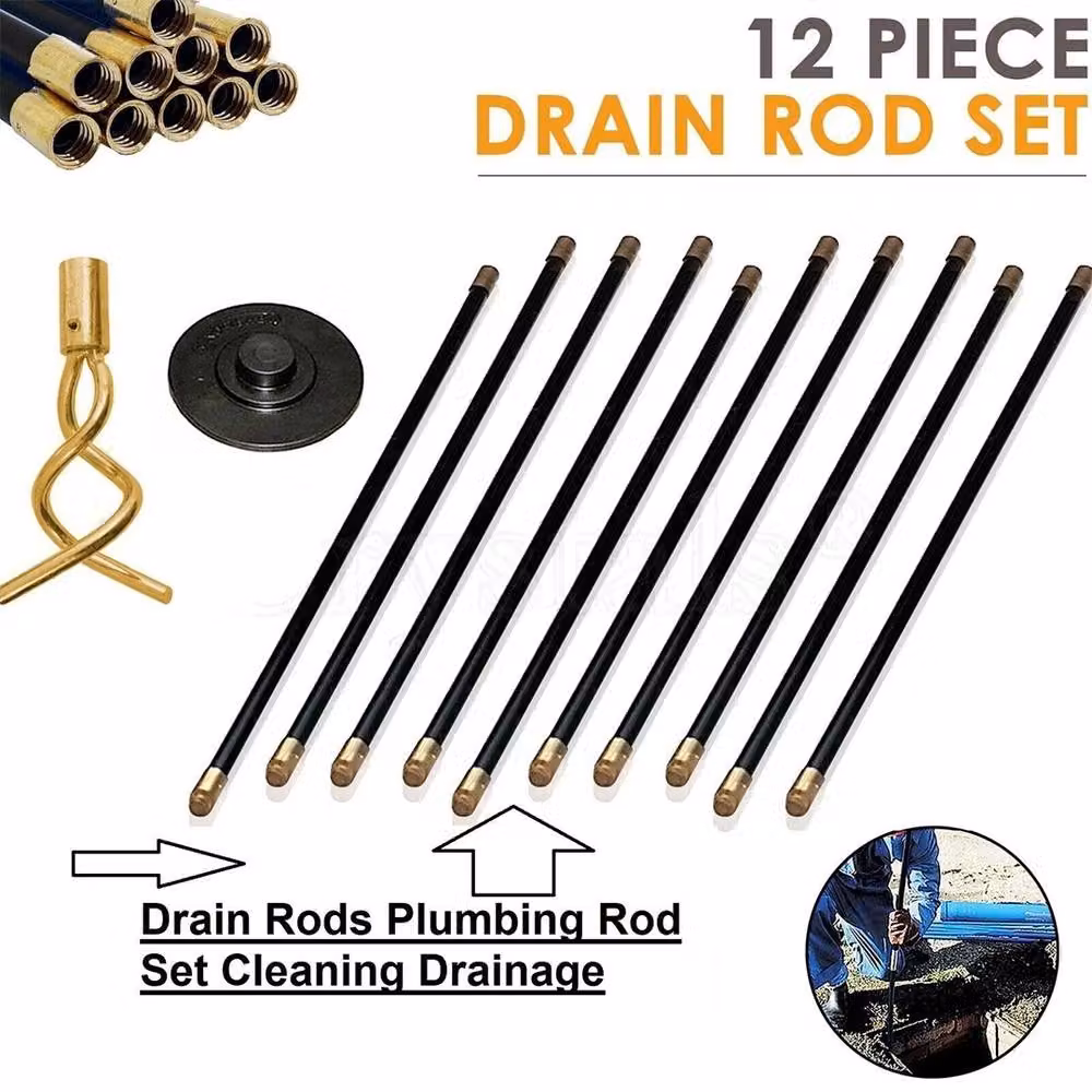 Ventryn 12 Piece Black Drain Rod Set with Brass Worm Screw Plunger – 5