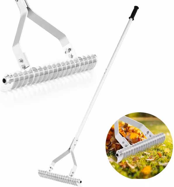 Gymax Silver Aluminium Garden Thatch Rake, 50 cm Wide, 178 cm Length