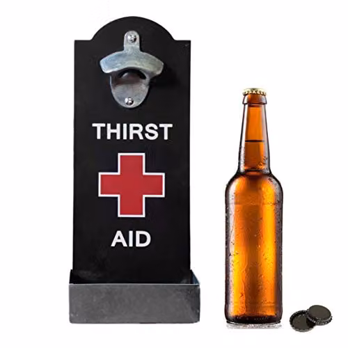 Maison Des Cadeaux Thirst Aid Black Wall Mounted Bottle Opener and Cap Catcher – 2