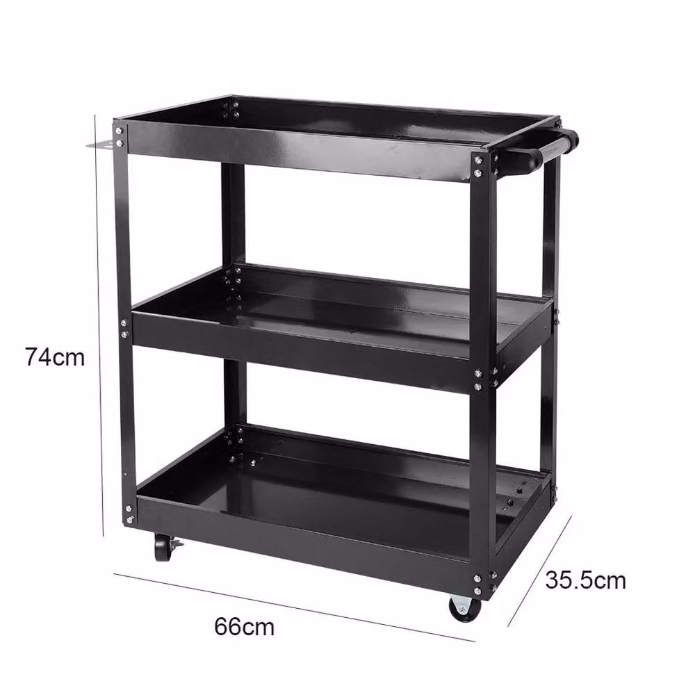 EONLION 3 Tier Rollable Tool Storage Garage Trolley Cart Shelf, Black – 2